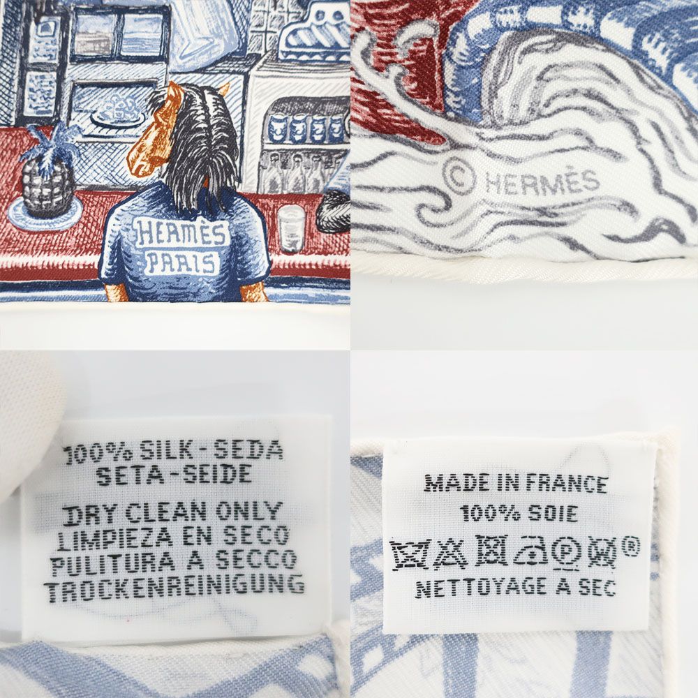 Hermes Carre 90 City of Light Scarf Silk Ardoise White Rouge — view 9