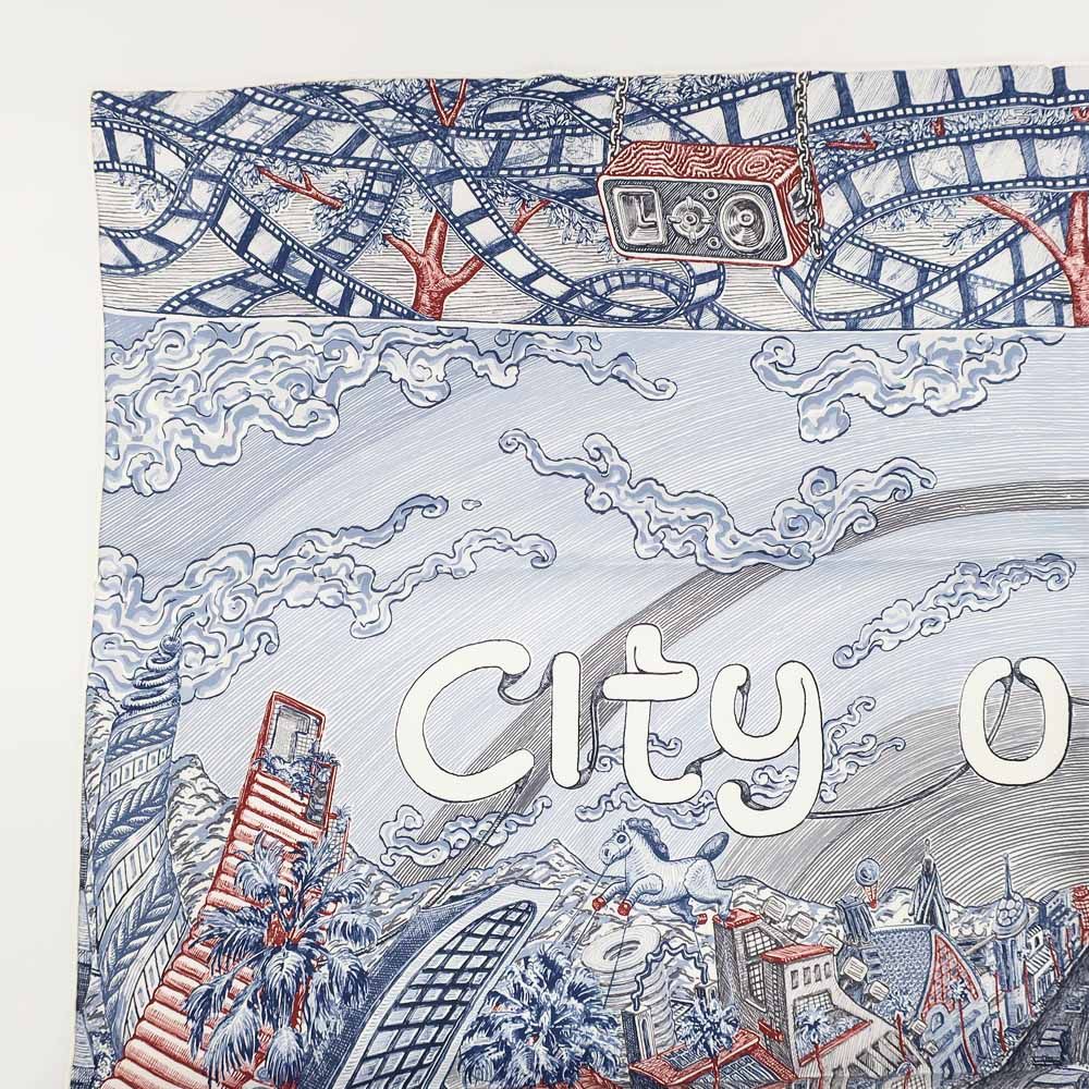 Hermes Carre 90 City of Light Scarf Silk Ardoise White Rouge — view 4