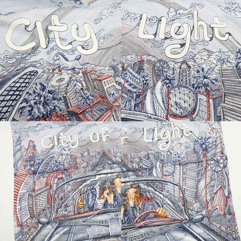 Hermes Carre 90 City of Light Scarf Silk Ardoise White Rouge — view 8