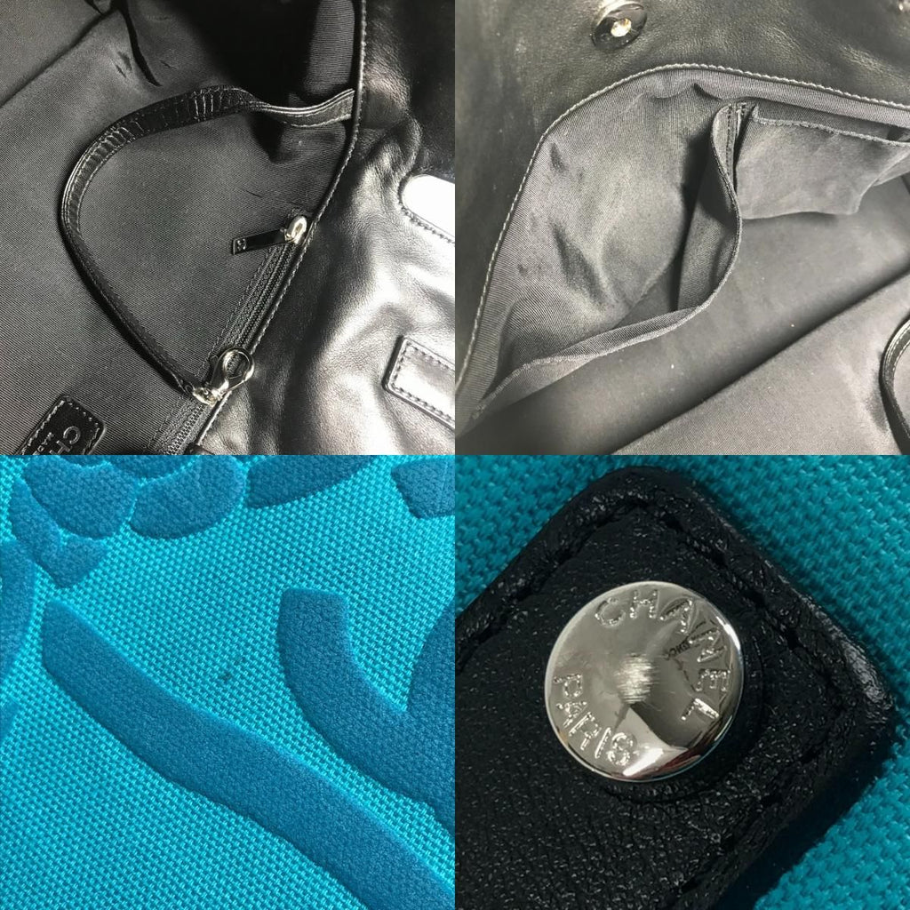 Chanel Shoulder Bag Logo CC Camellia Leather Canvas Blue Shape — view 9
