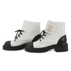 Chanel Short Boots Quilted CC Logo Leather 36 1 2C White Black — view 2