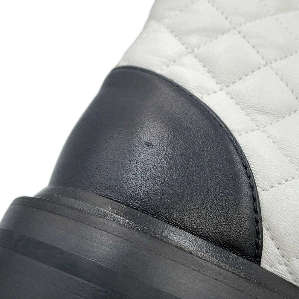 Chanel Short Boots Quilted CC Logo Leather 36 1 2C White Black — view 6