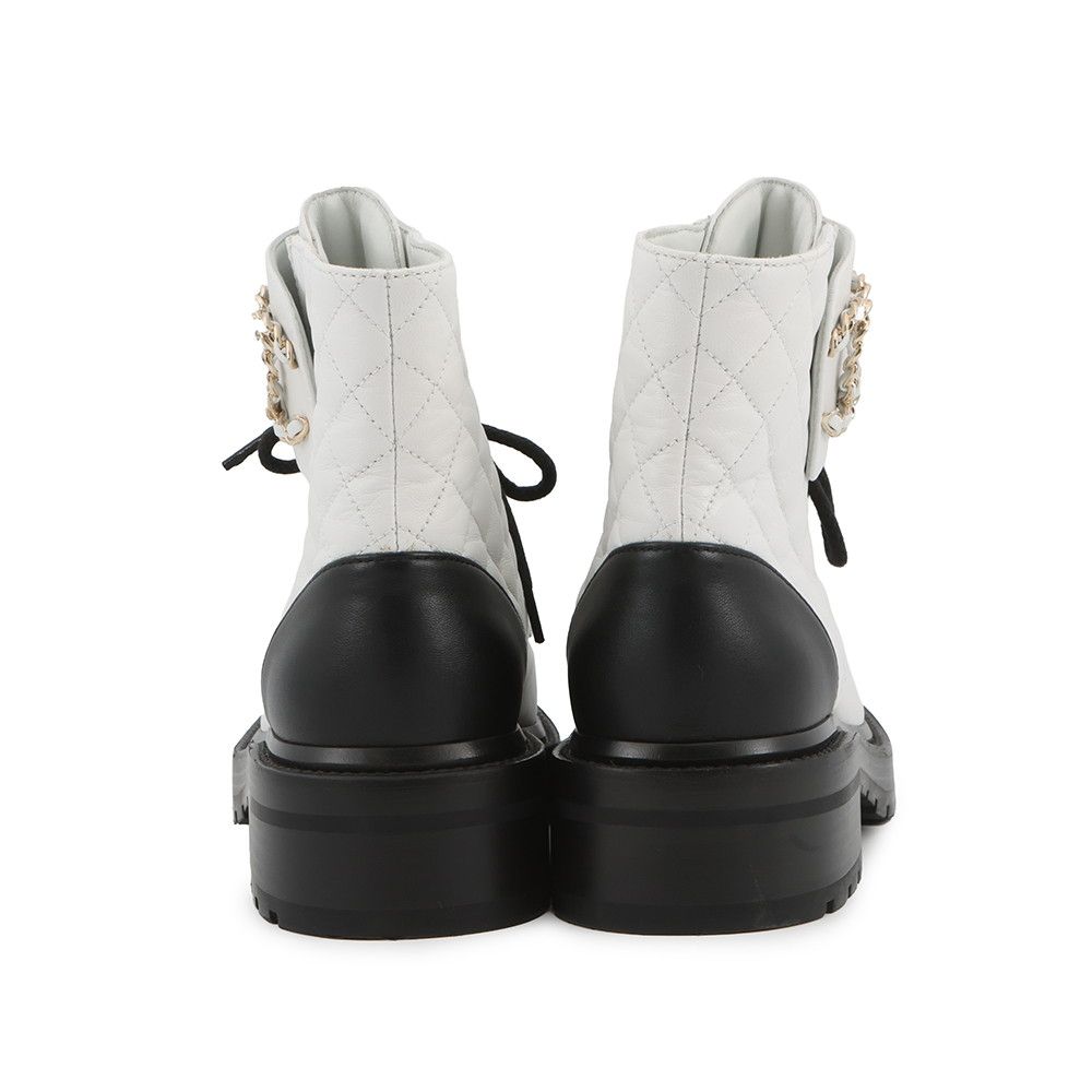 Chanel Short Boots Quilted CC Logo Leather 36 1 2C White Black — view 3