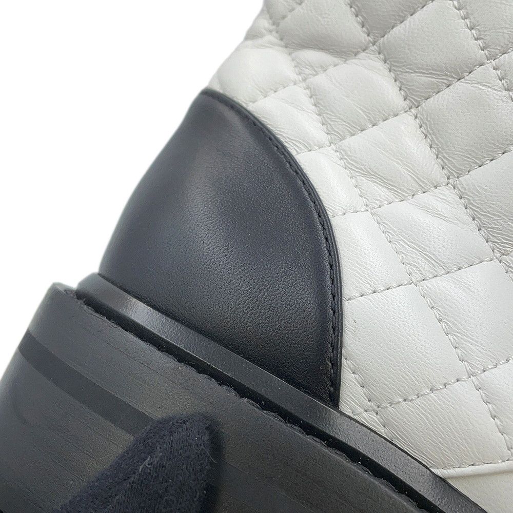 Chanel Short Boots Quilted CC Logo Leather 36 1 2C White Black — view 5