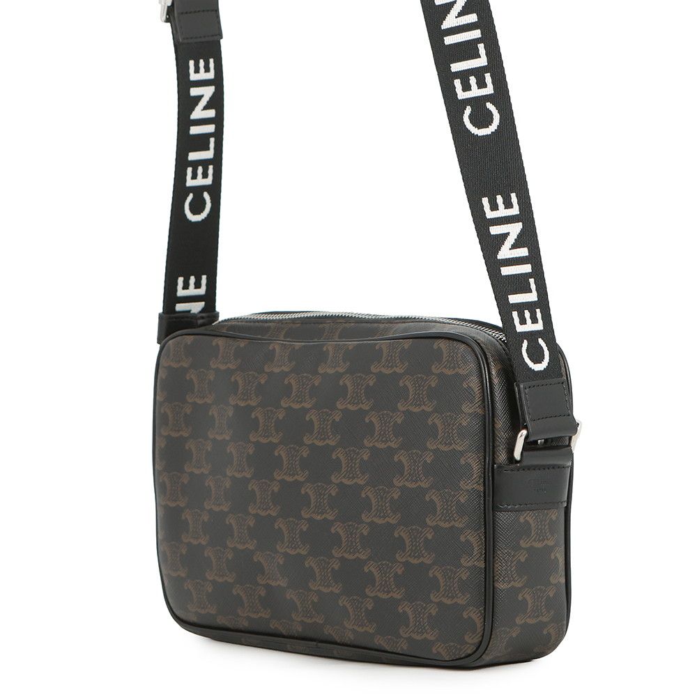Celine Shoulder Bag Triomphe Horizontal Leather Black Brown — view 2