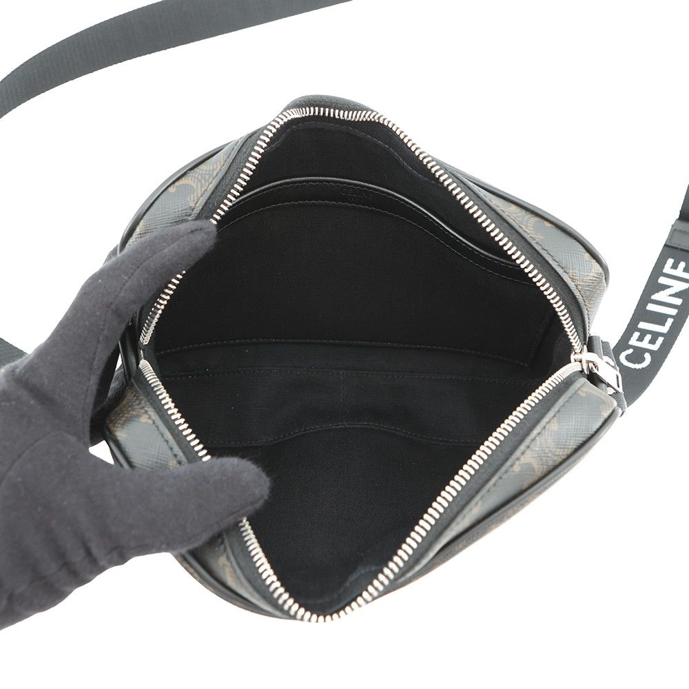 Celine Shoulder Bag Triomphe Horizontal Leather Black Brown — view 5