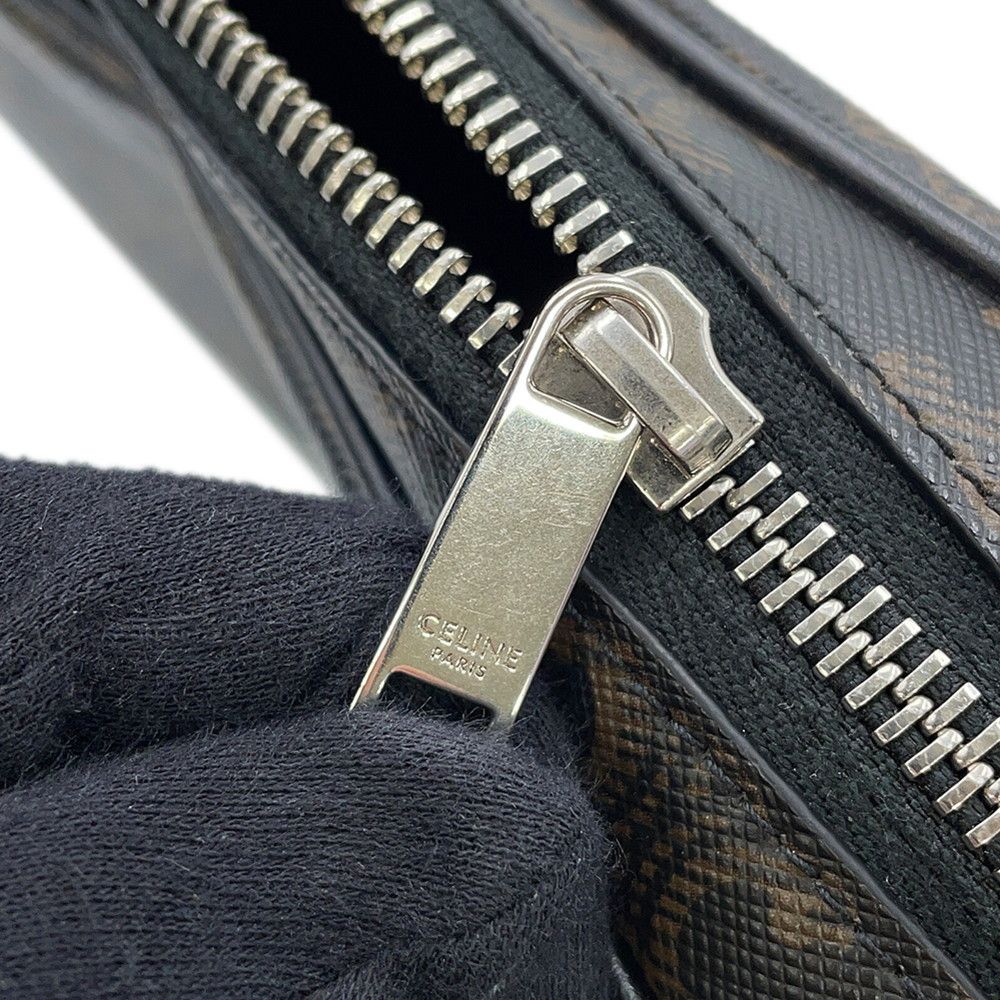 Celine Shoulder Bag Triomphe Horizontal Leather Black Brown — view 9