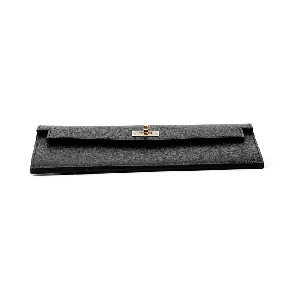 Hermes Wallet Kelly Pocket Long Black Electrum Chevre Sham Kira — view 3