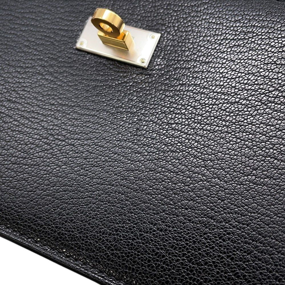 Hermes Wallet Kelly Pocket Long Black Electrum Chevre Sham Kira — view 6