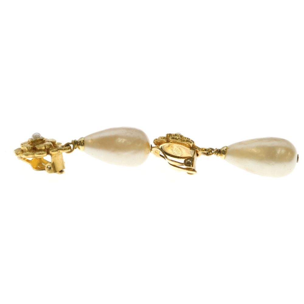 Chanel Camellia Pearl Earrings Gold Plated — view 4