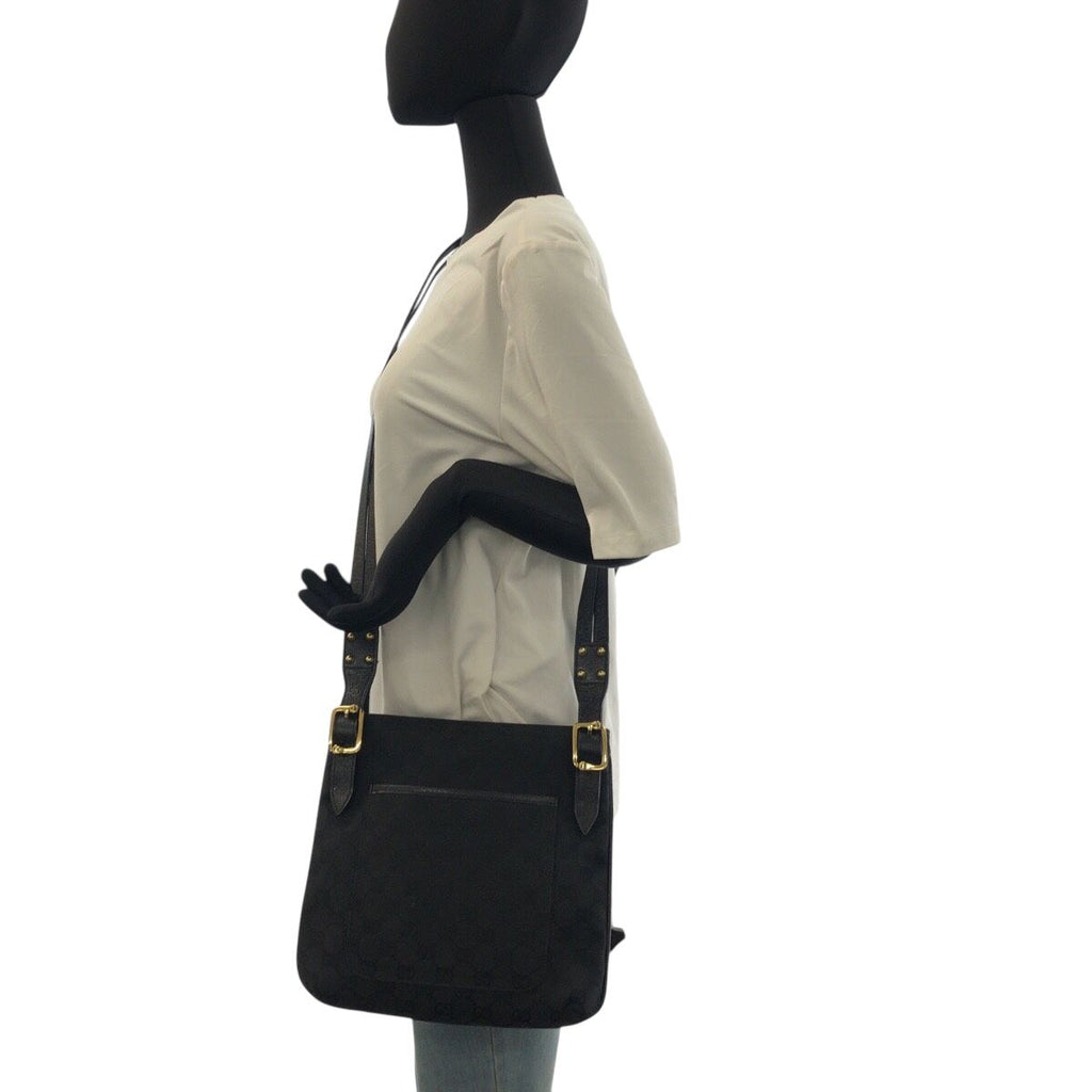 Gucci Black Gold GG Canvas Leather Shoulder Bag Pochette — view 7