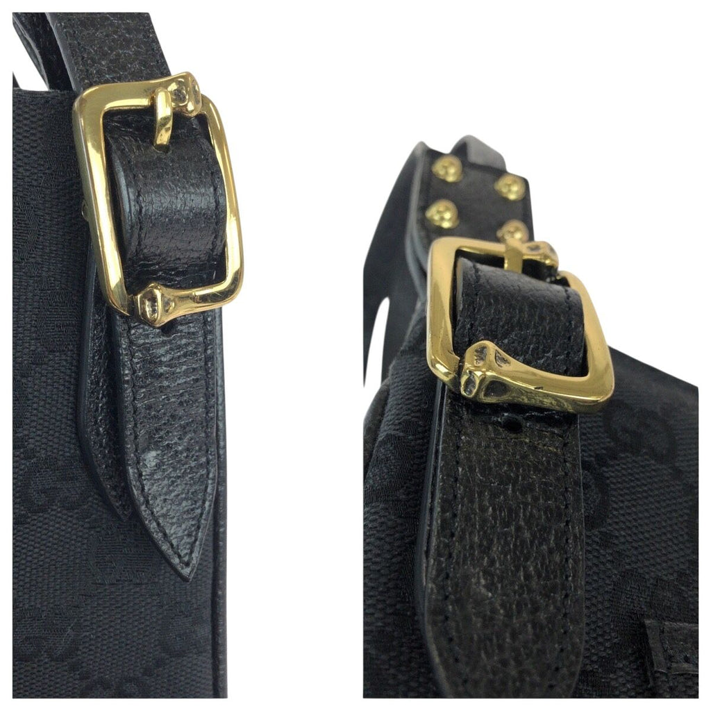 Gucci Black Gold GG Canvas Leather Shoulder Bag Pochette — view 6