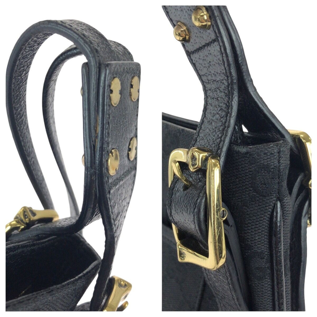 Gucci Black Gold GG Canvas Leather Shoulder Bag Pochette — view 5