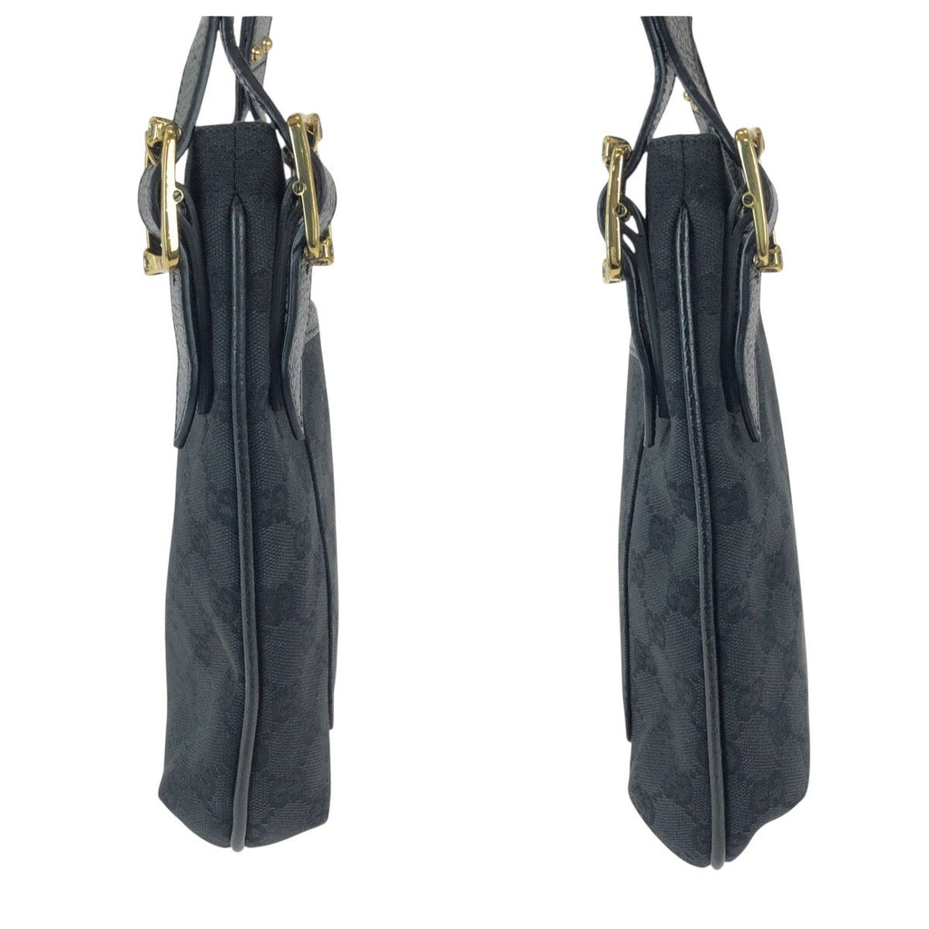 Gucci Black Gold GG Canvas Leather Shoulder Bag Pochette — view 8