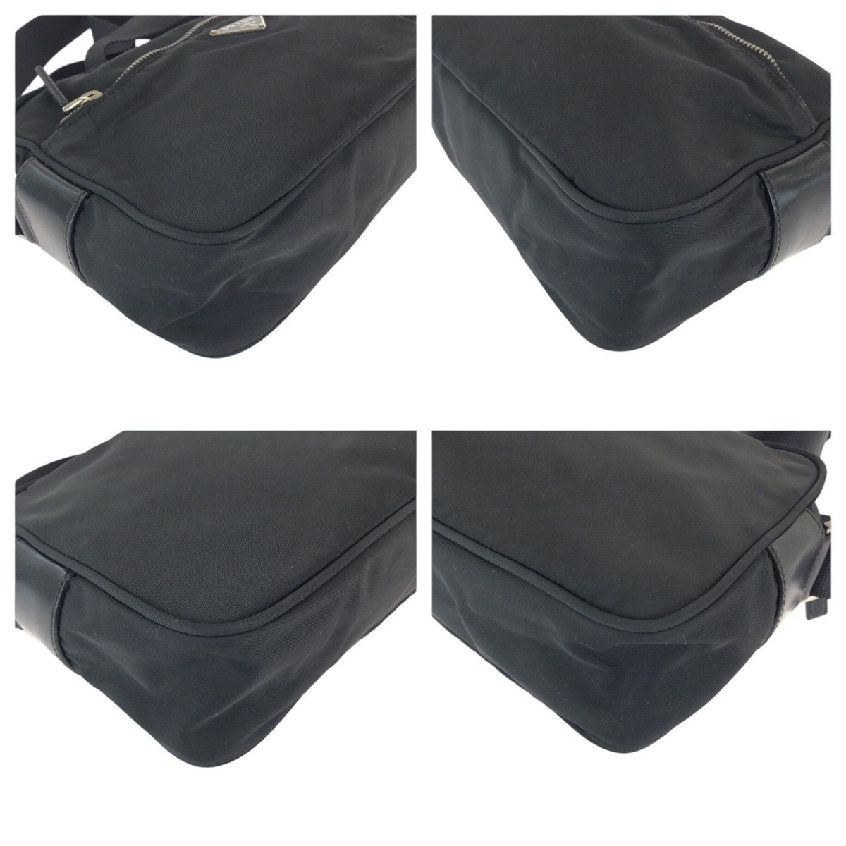 Prada Tessuto Black Silver Nylon Leather Shoulder Bag — view 3