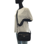 Prada Tessuto Black Silver Nylon Leather Shoulder Bag — view 6