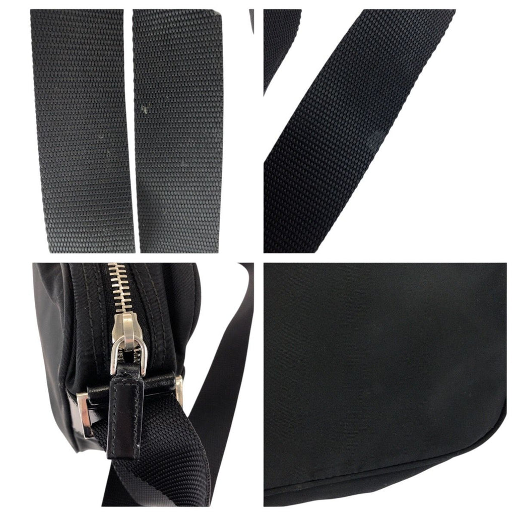 Prada Tessuto Black Silver Nylon Leather Shoulder Bag — view 5
