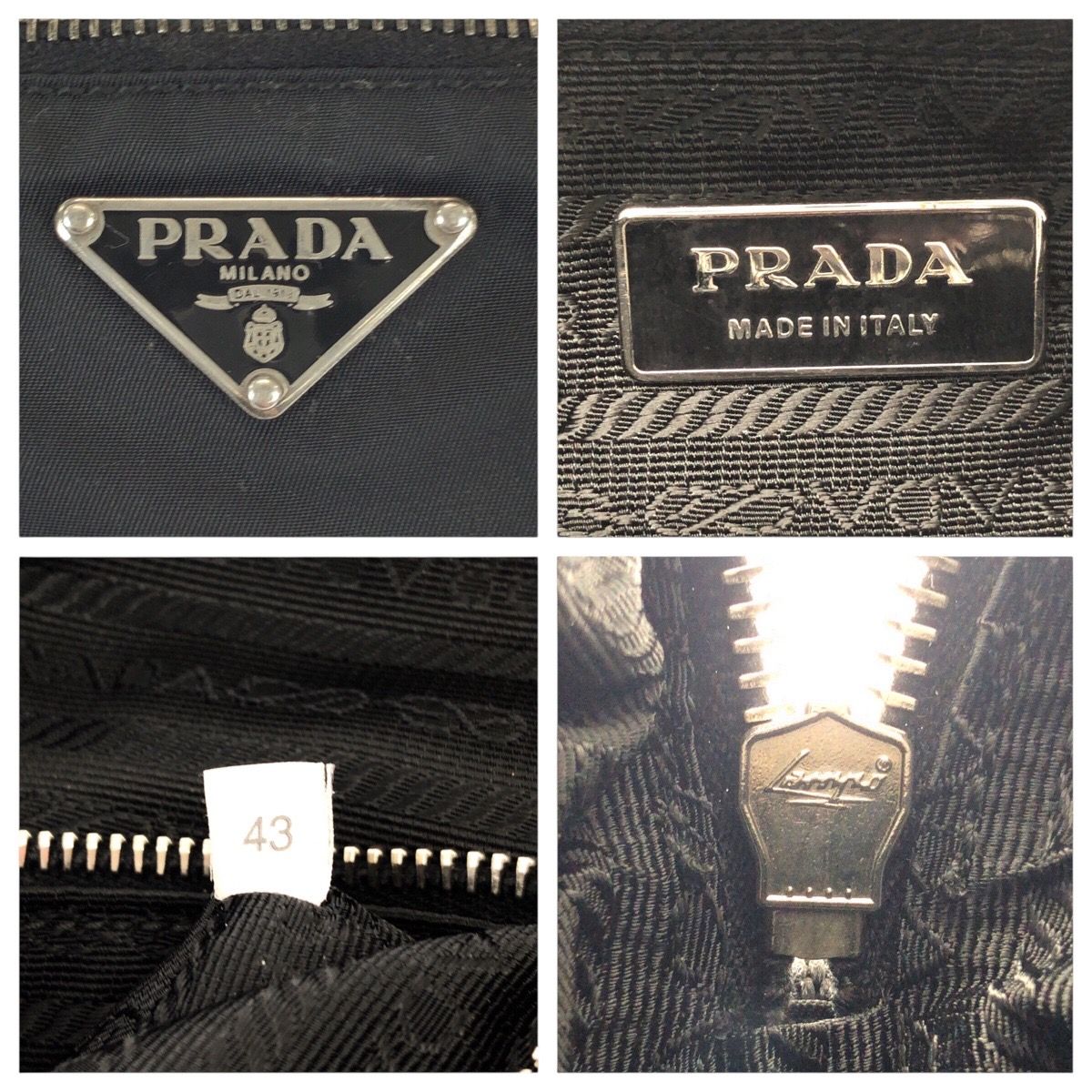 Prada Tessuto Black Silver Nylon Leather Shoulder Bag — view 4