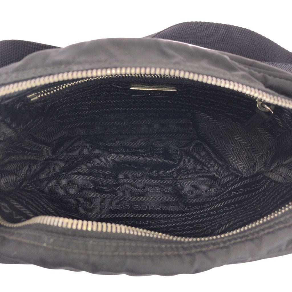 Prada Tessuto Black Silver Nylon Leather Shoulder Bag — view 8
