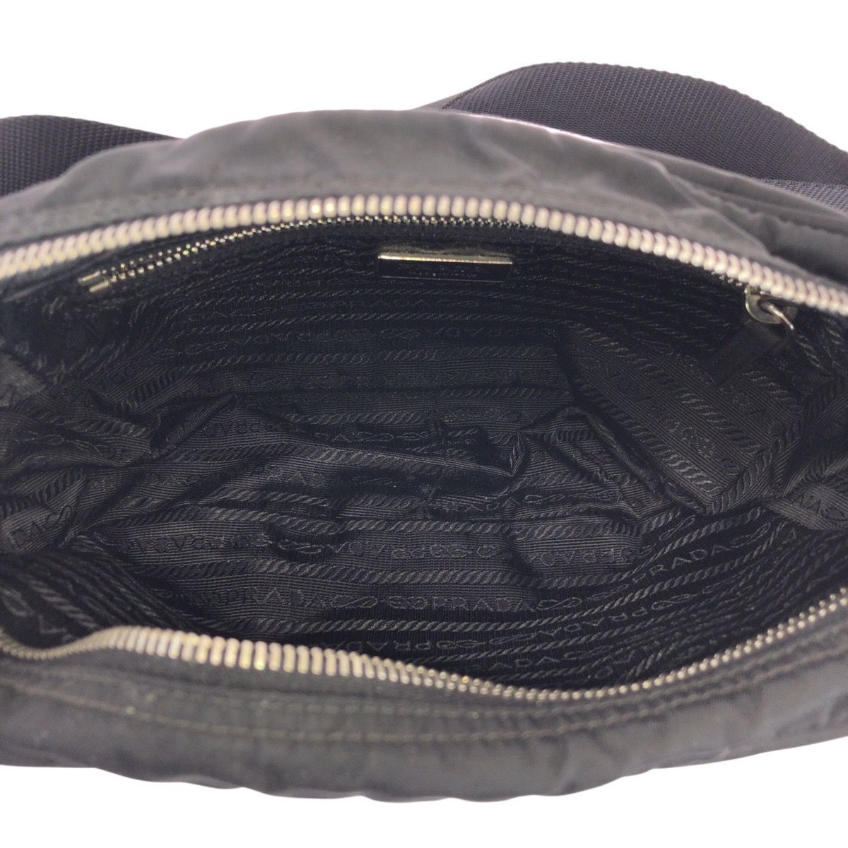 Prada Tessuto Black Silver Nylon Leather Shoulder Bag — view 8