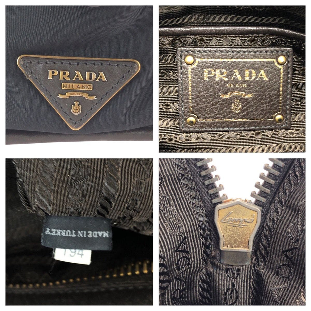 Prada Black Gold Nylon Leather Handbag — view 4
