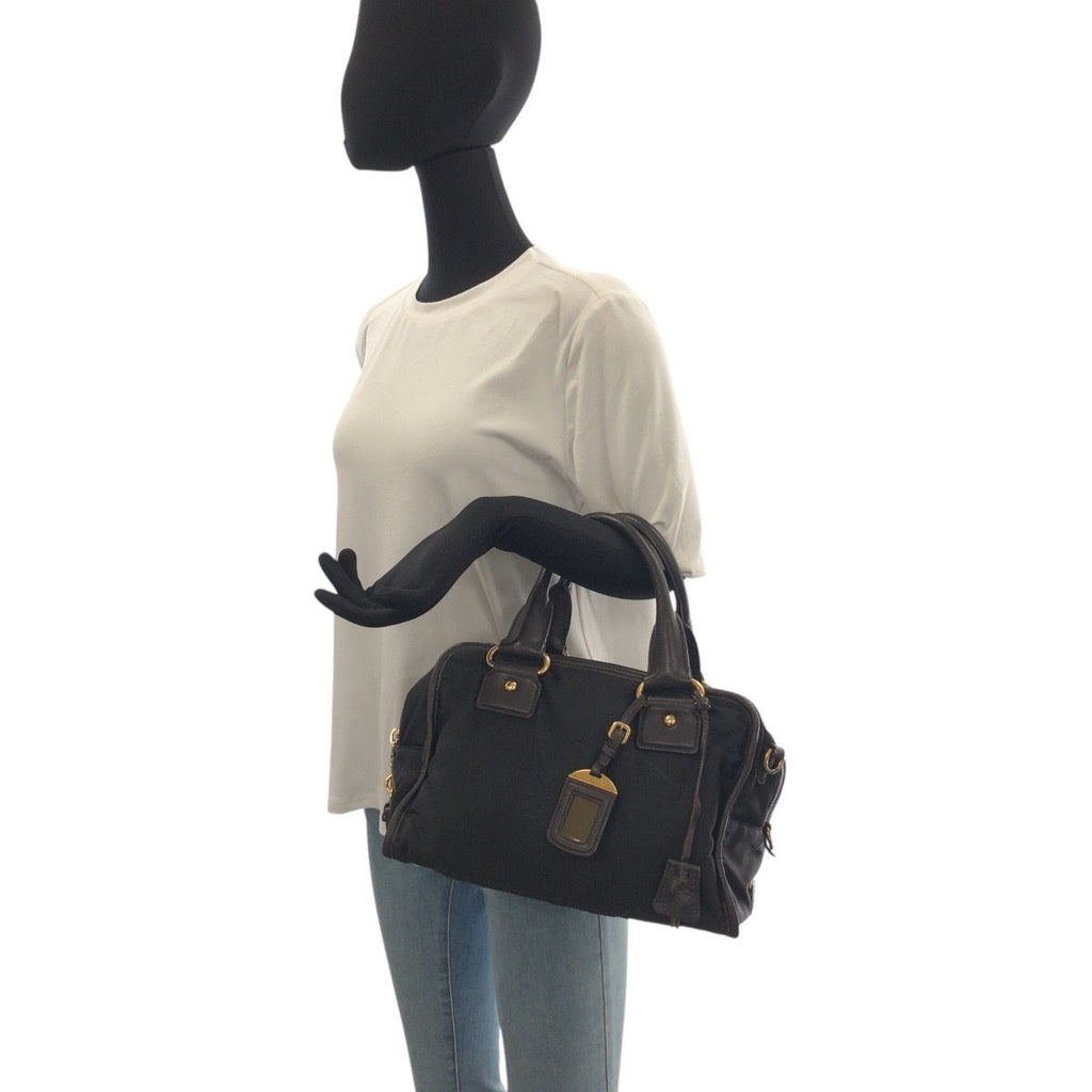 Prada Black Gold Nylon Leather Handbag — view 7