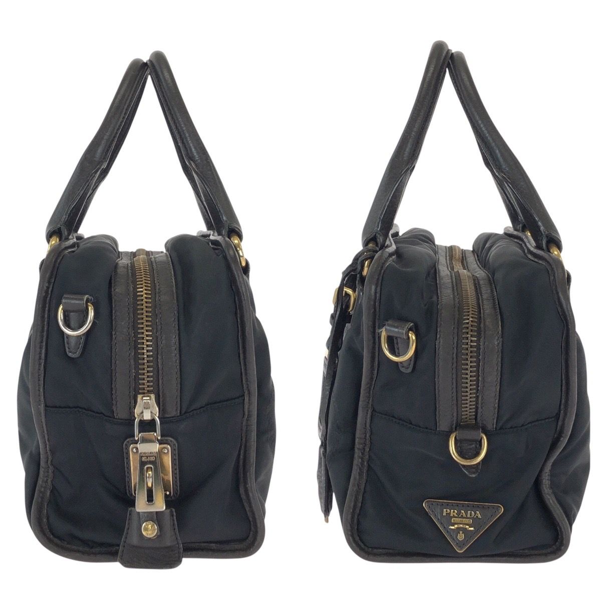 Prada Black Gold Nylon Leather Handbag — view 8