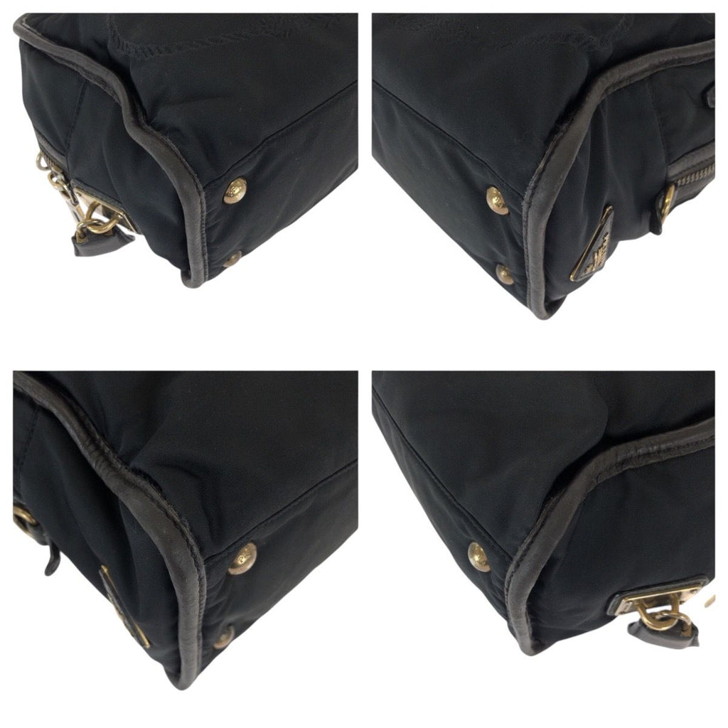 Prada Black Gold Nylon Leather Handbag — view 3