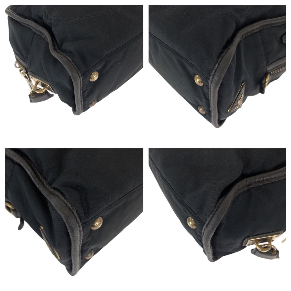 Prada Black Gold Nylon Leather Handbag — view 3