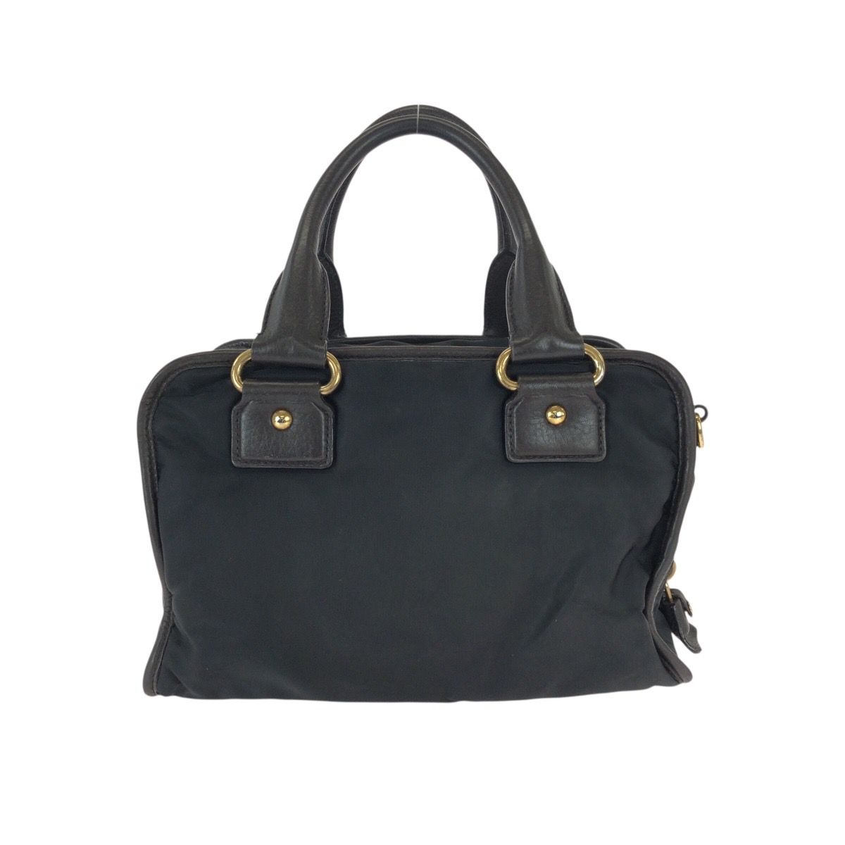 Prada Black Gold Nylon Leather Handbag — view 2