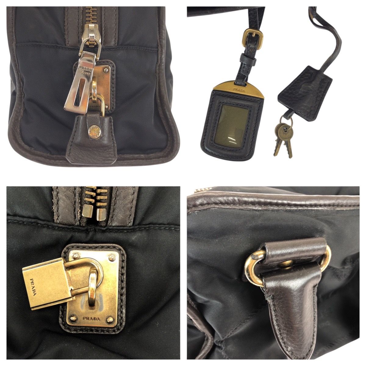 Prada Black Gold Nylon Leather Handbag — view 5