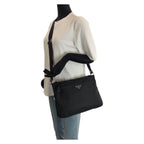 Prada Tessuto Black Silver Nylon Shoulder Bag — view 7