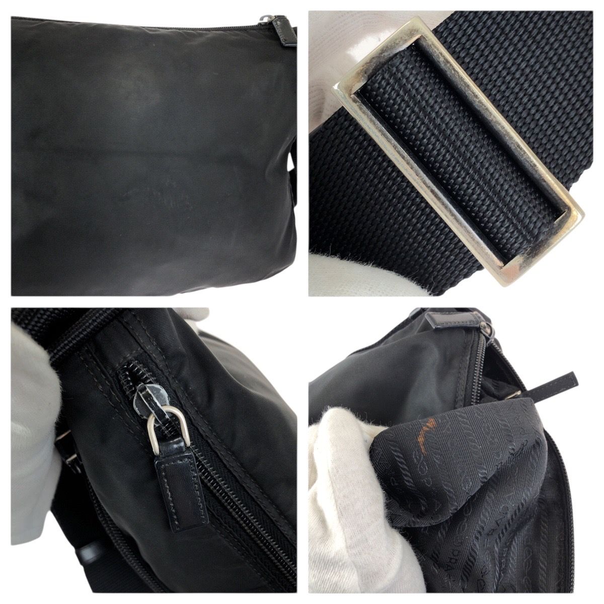 Prada Tessuto Black Silver Nylon Shoulder Bag — view 6