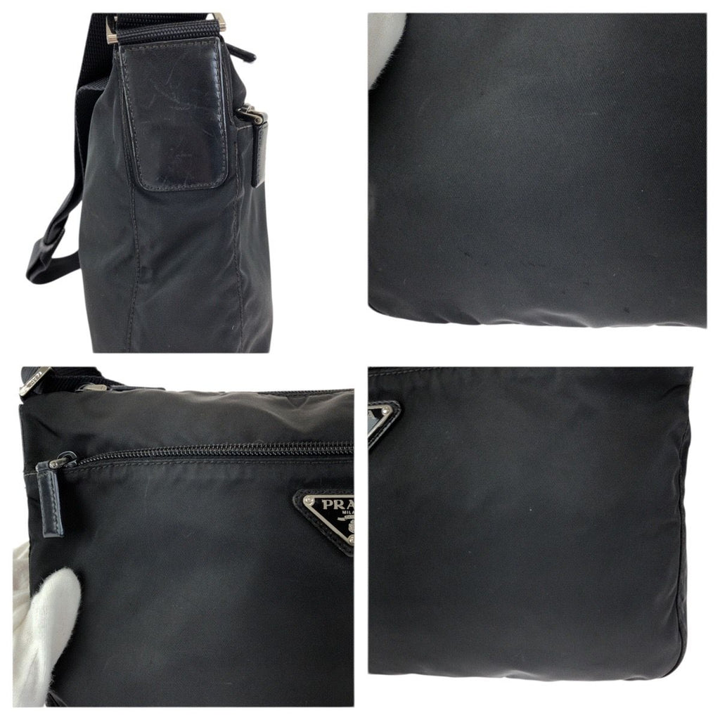 Prada Tessuto Black Silver Nylon Shoulder Bag — view 5