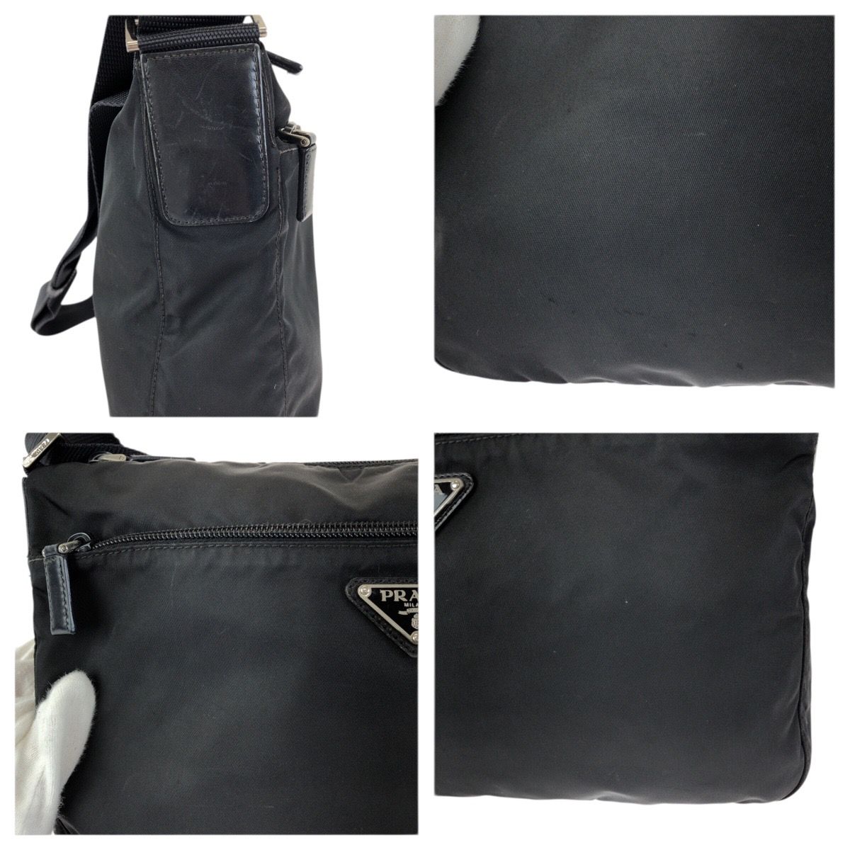 Prada Tessuto Black Silver Nylon Shoulder Bag — view 5