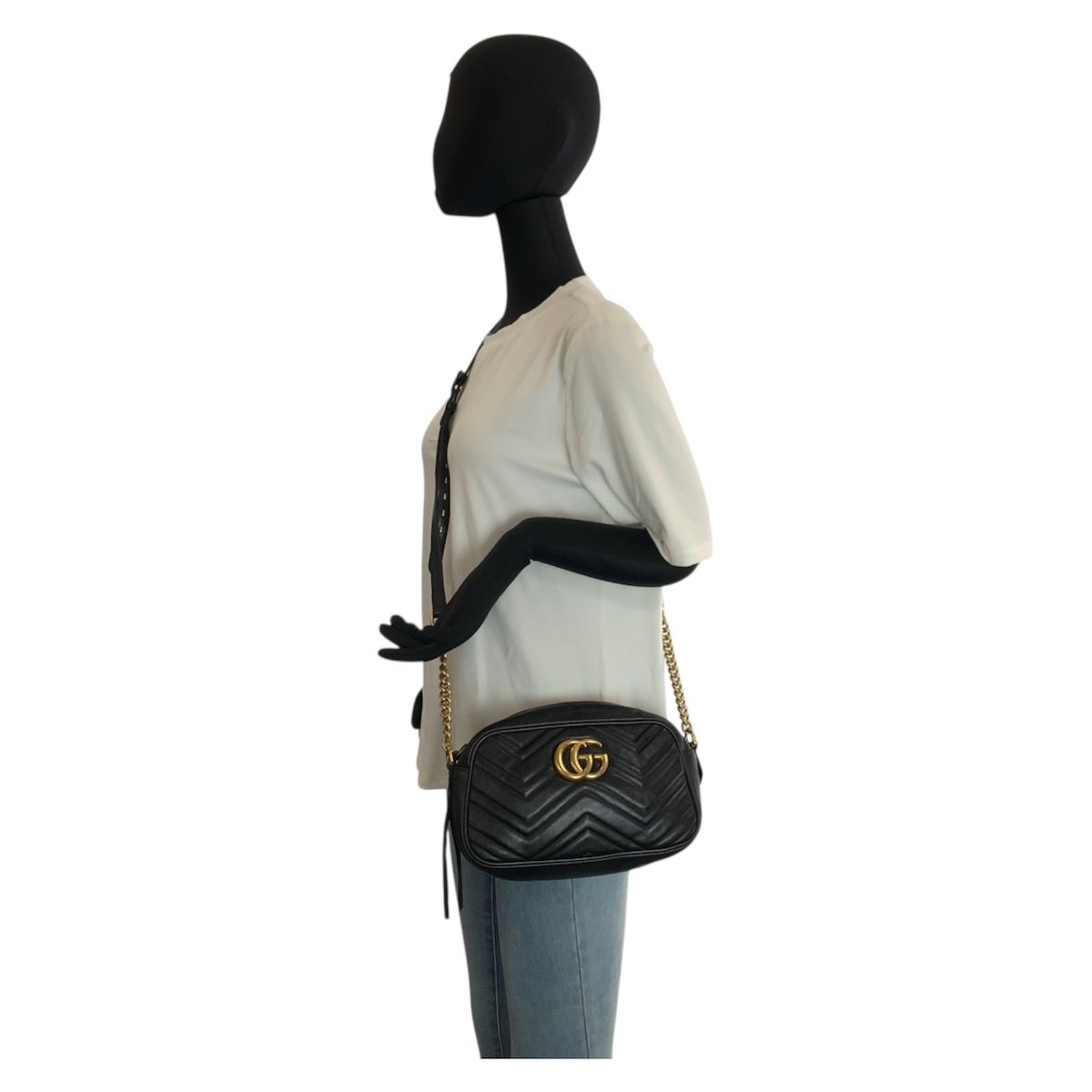 Gucci GG Marmont Camera Bag Black Gold Leather — view 6