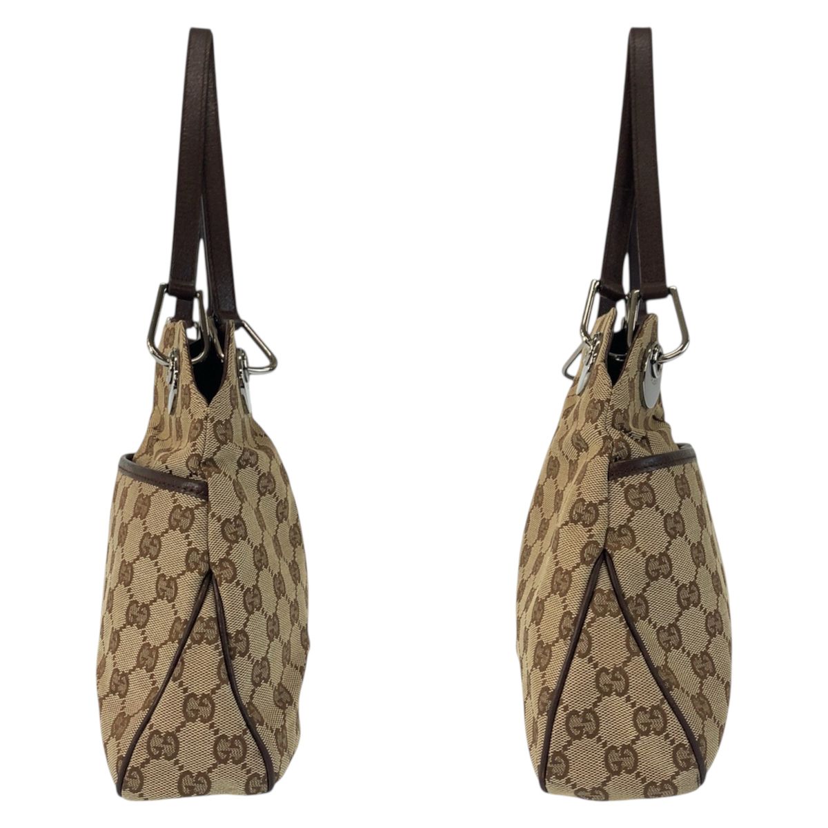 Gucci Beige Brown Silver GG Canvas Leather Shoulder Bag Tote — view 7