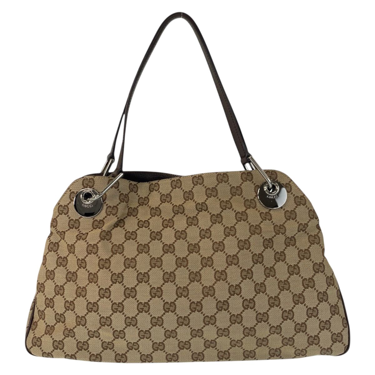 Gucci Beige Brown Silver GG Canvas Leather Shoulder Bag Tote — view 2