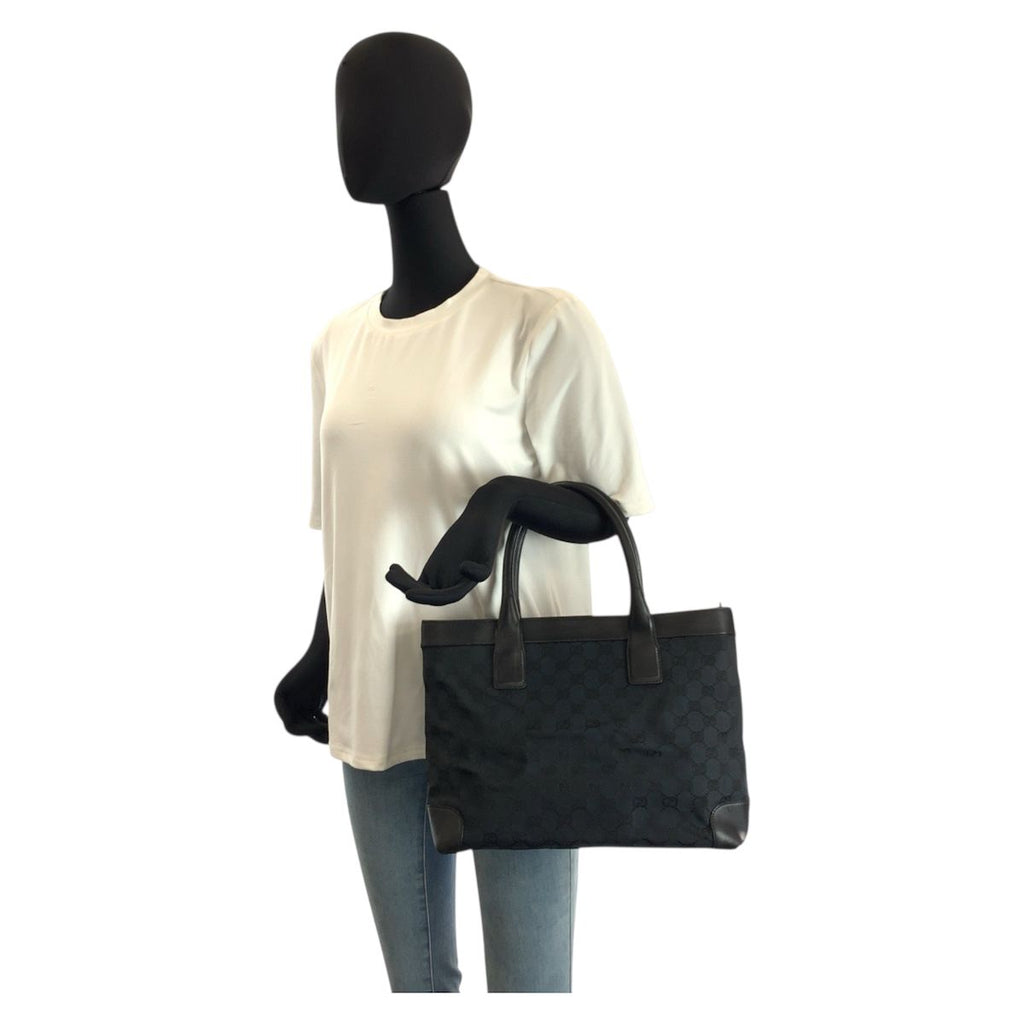 Gucci Black GG Canvas Leather 002 Tote — view 6