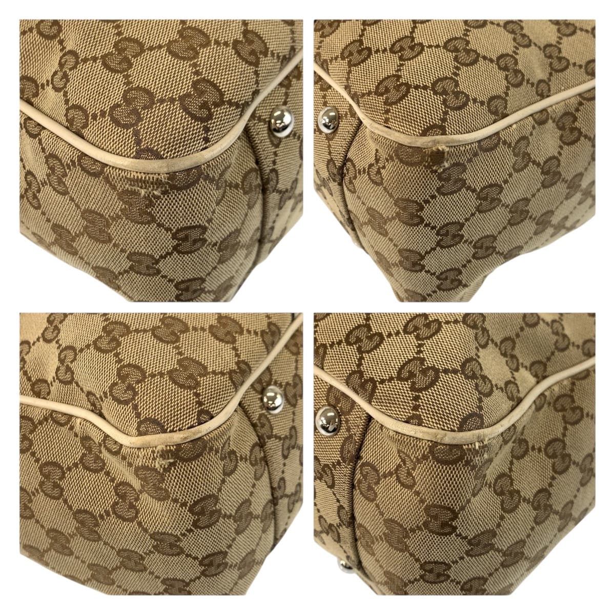 Gucci GG Twins Beige White Gold Canvas Leather Tote — view 4