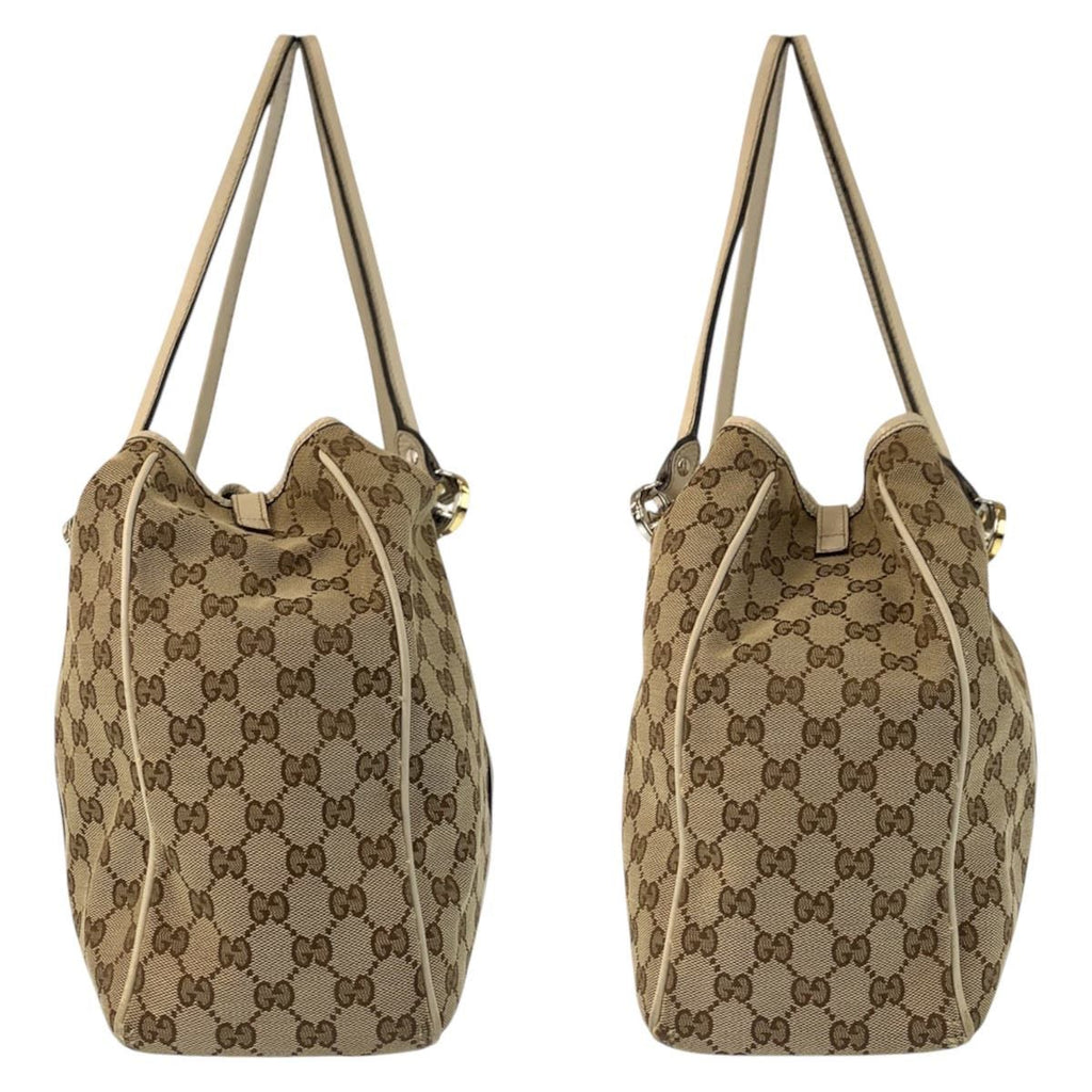 Gucci GG Twins Beige White Gold Canvas Leather Tote — view 8