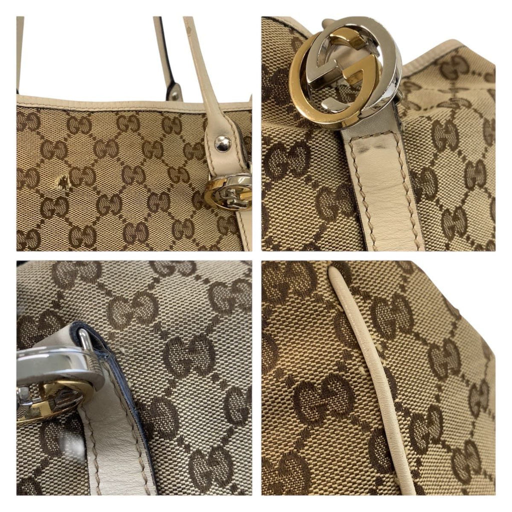 Gucci GG Twins Beige White Gold Canvas Leather Tote — view 5