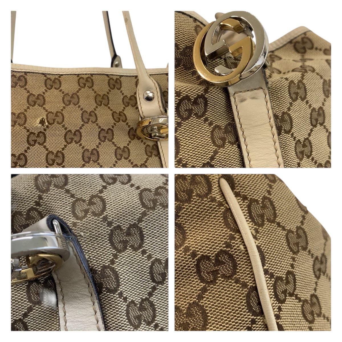 Gucci GG Twins Beige White Gold Canvas Leather Tote — view 5