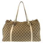 Gucci GG Twins Beige White Gold Canvas Leather Tote — view 2