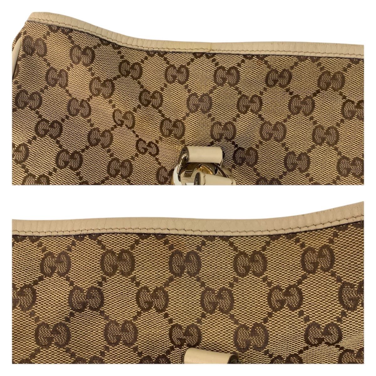 Gucci GG Twins Beige White Gold Canvas Leather Tote — view 6
