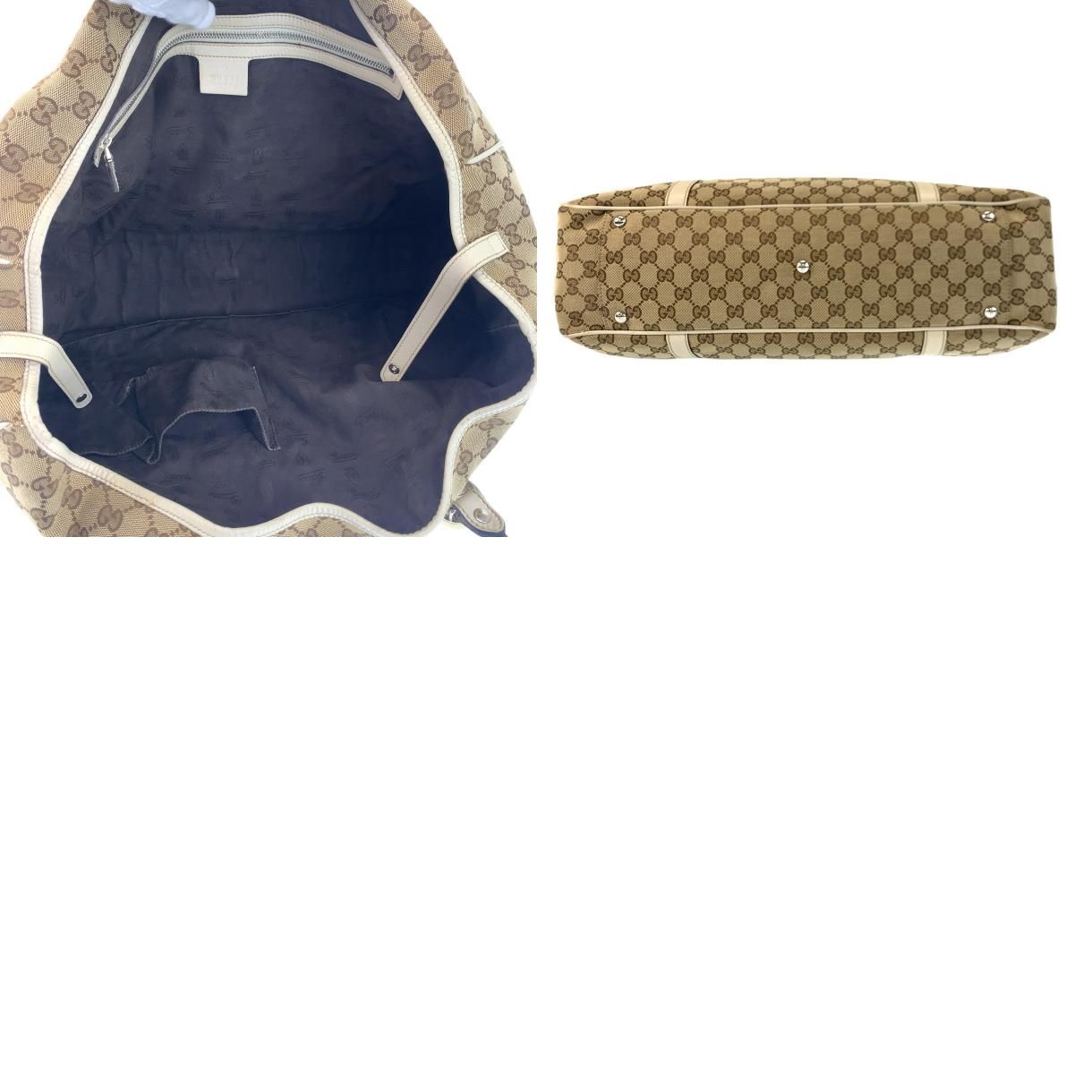 Gucci GG Twins Beige White Gold Canvas Leather Tote — view 9
