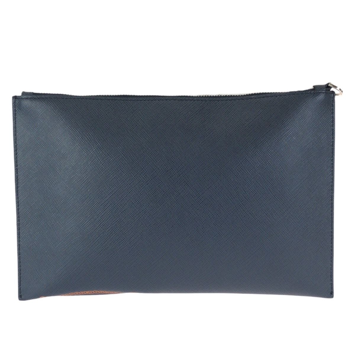 Prada Saffiano Navy Orange Silver Leather Clutch Navyorange — view 2