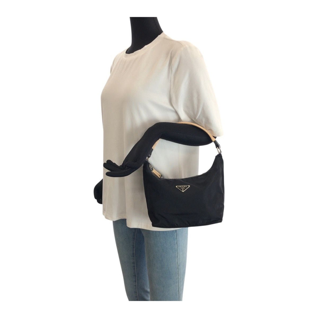 Prada Tessuto Black Silver Nylon Handbag — view 7