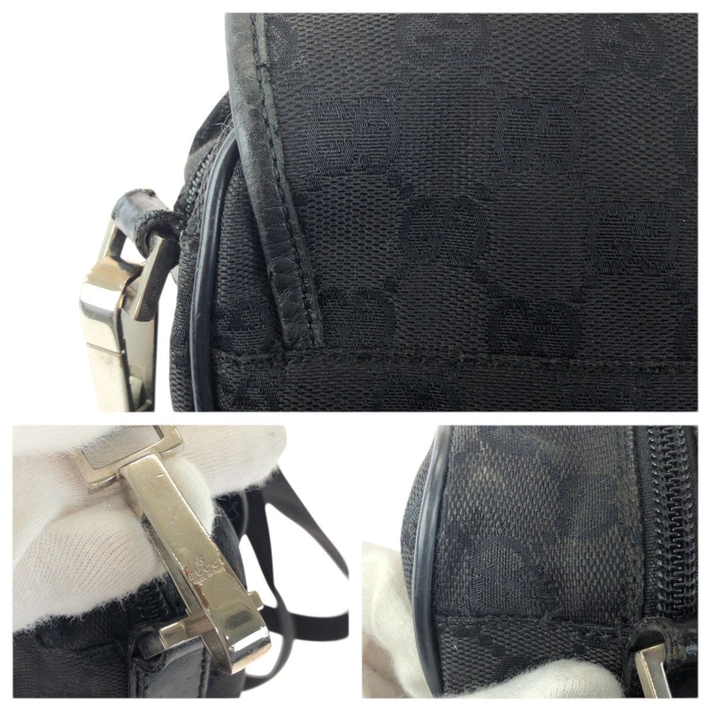 Gucci Black Silver GG Canvas Leather Shoulder Bag — view 6