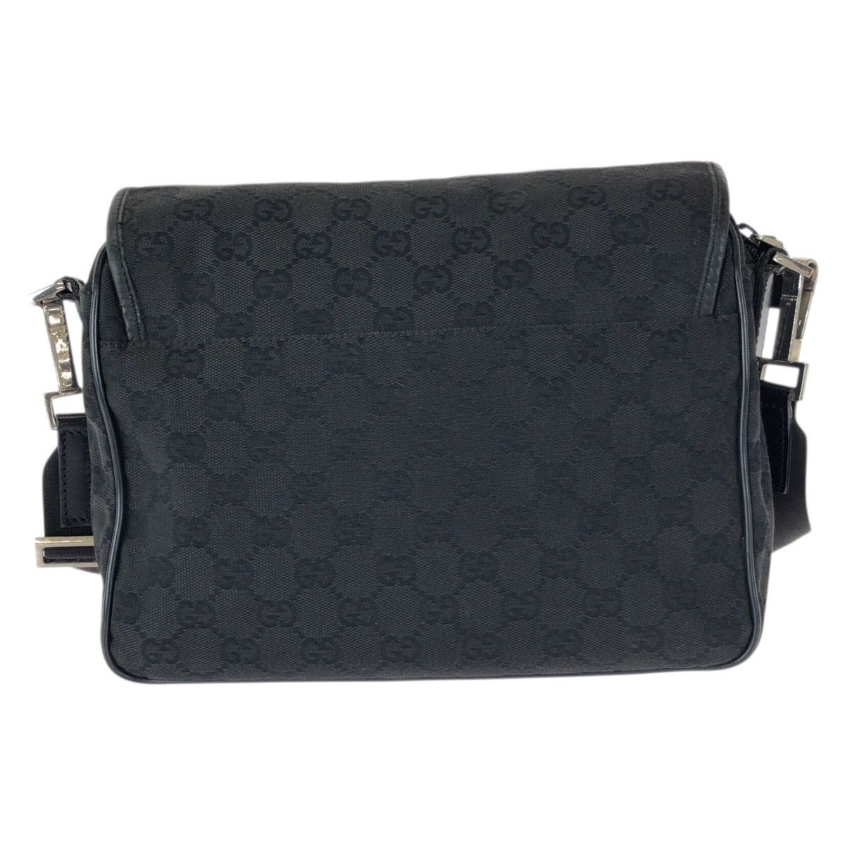 Gucci Black Silver GG Canvas Leather Shoulder Bag — view 2
